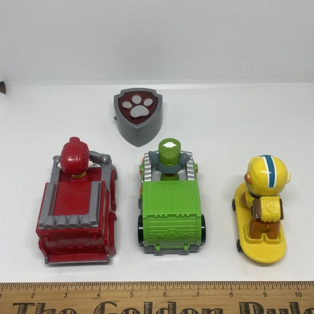 Lot of 3 Spin Master Paw Patrol Vehicles Marshall Rocky‎ Rubble On A SKATE BOARD
